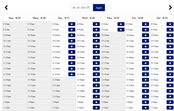 Meeting room reservations - select hours graphic