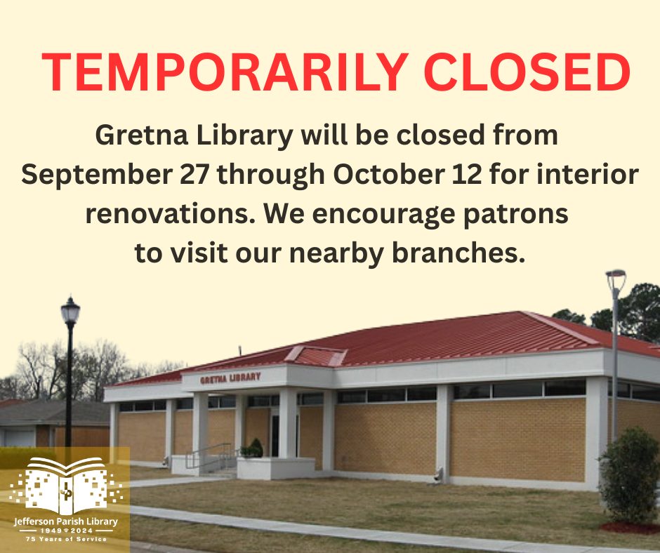 Gretna Library closed for renovations graphic