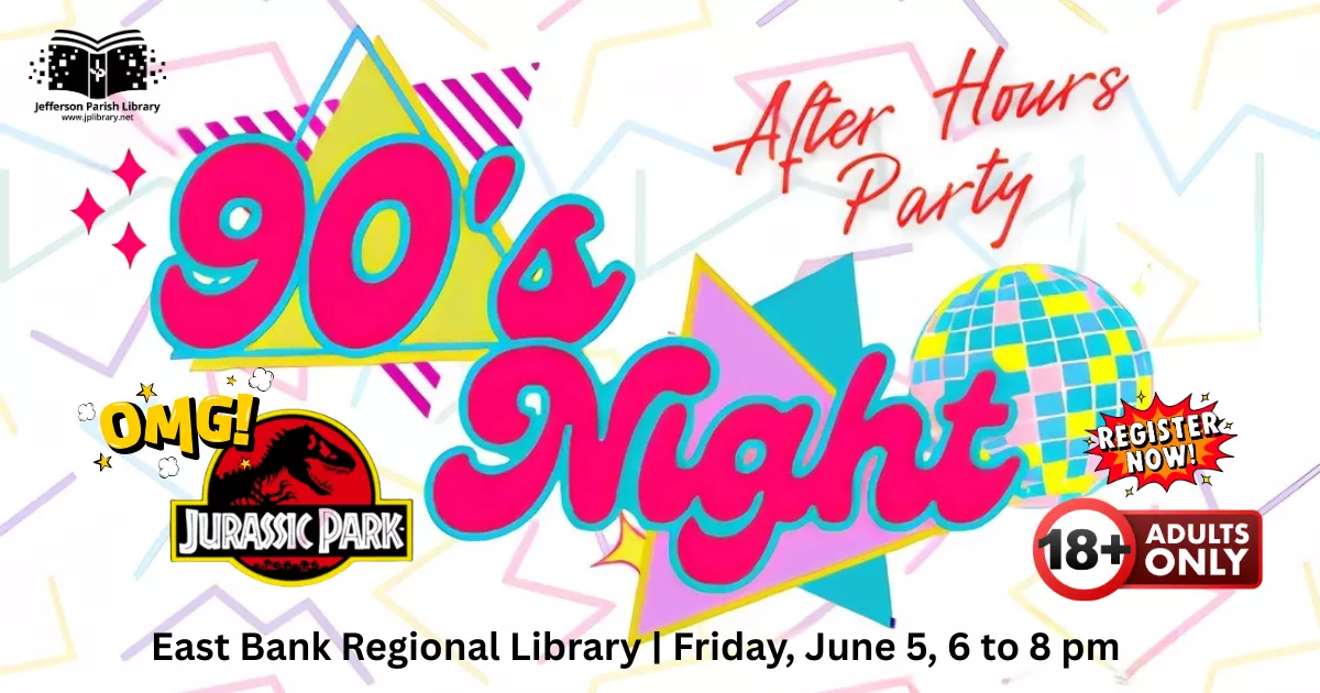 90's Night After Hours Party at East Bank Regional on Friday, June 5 from 6 to 8pm